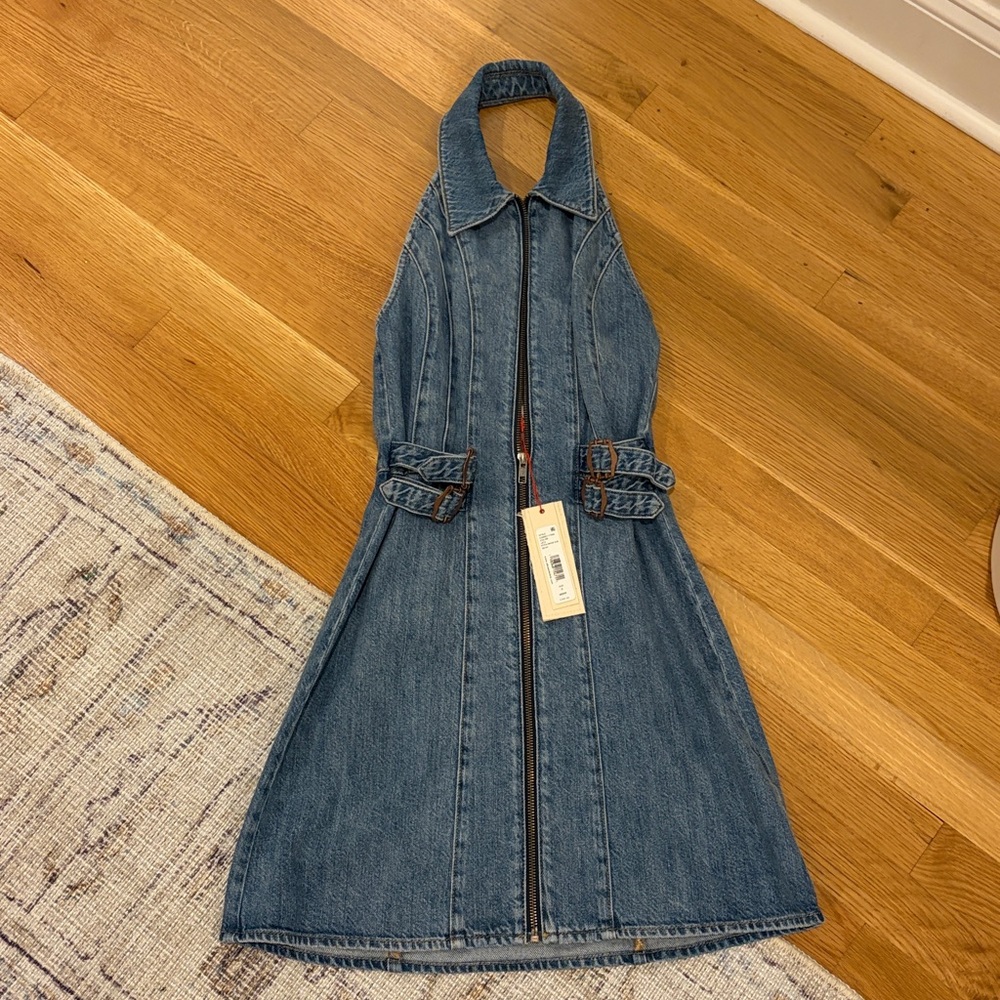 Alice + Olivia Blue Denim Zip-Up halter dress - size 0 - NWT
